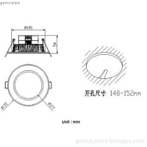 AC100-240V 5inch 1000lm 12W LED down light from China